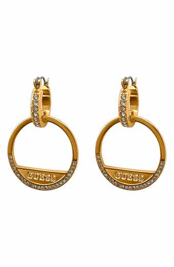 GUESS Crystal Stone Logo Hoop Earrings