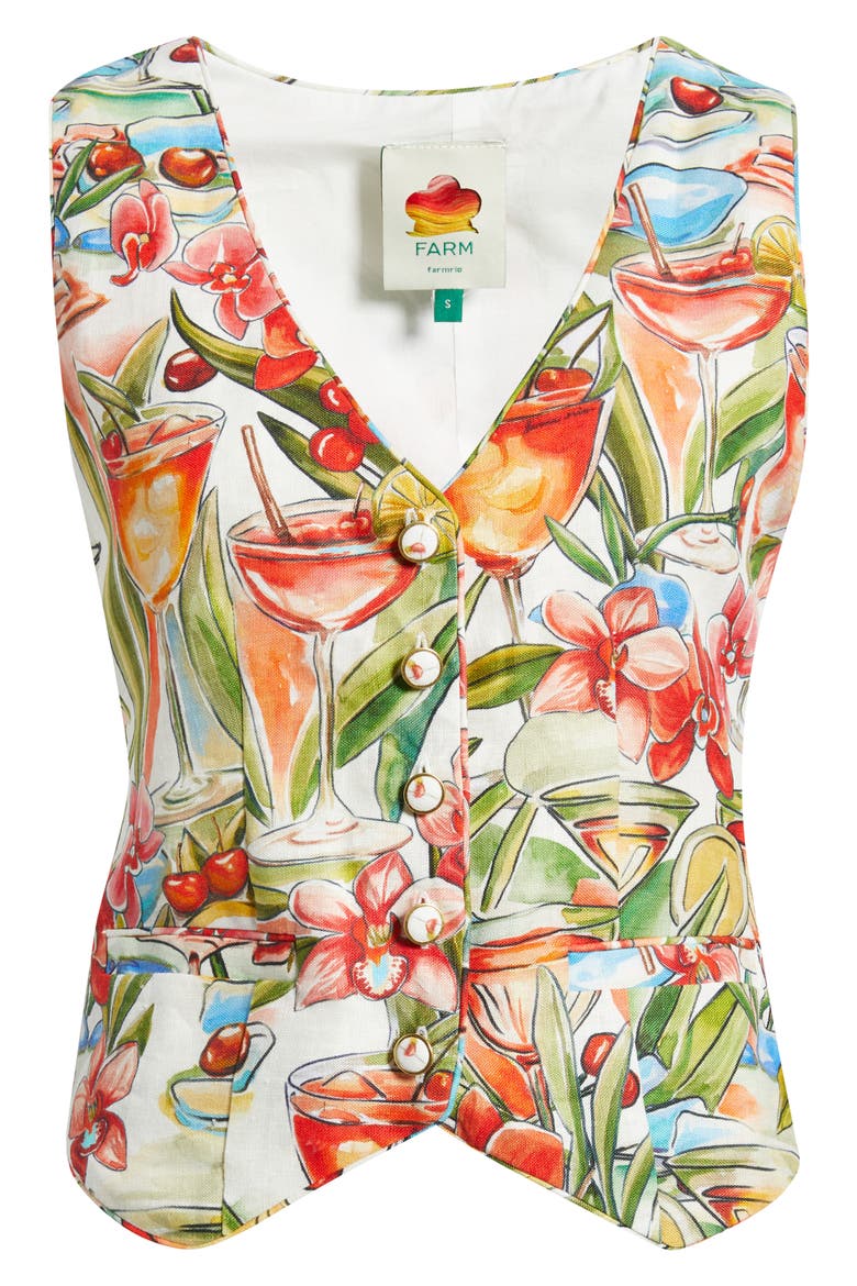 Cocktail Print Linen Vest, Alternate, color, OFF-WHITE