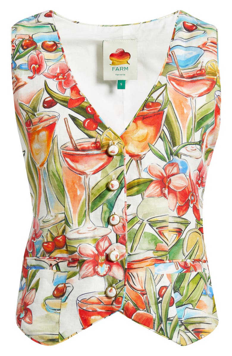 FARM Rio Cocktail Print Linen Vest, Alternate, color, Off-White