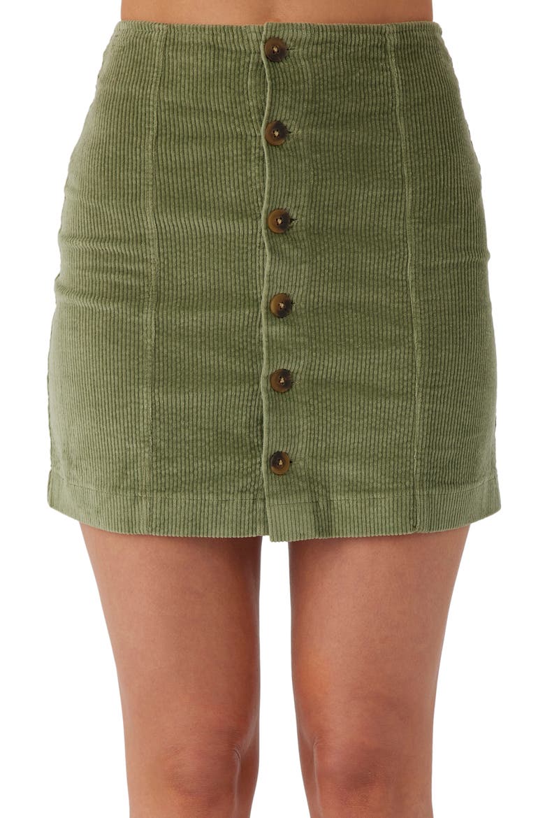 Delilah Front Button Corduroy Miniskirt, Alternate, color, OIL GREEN