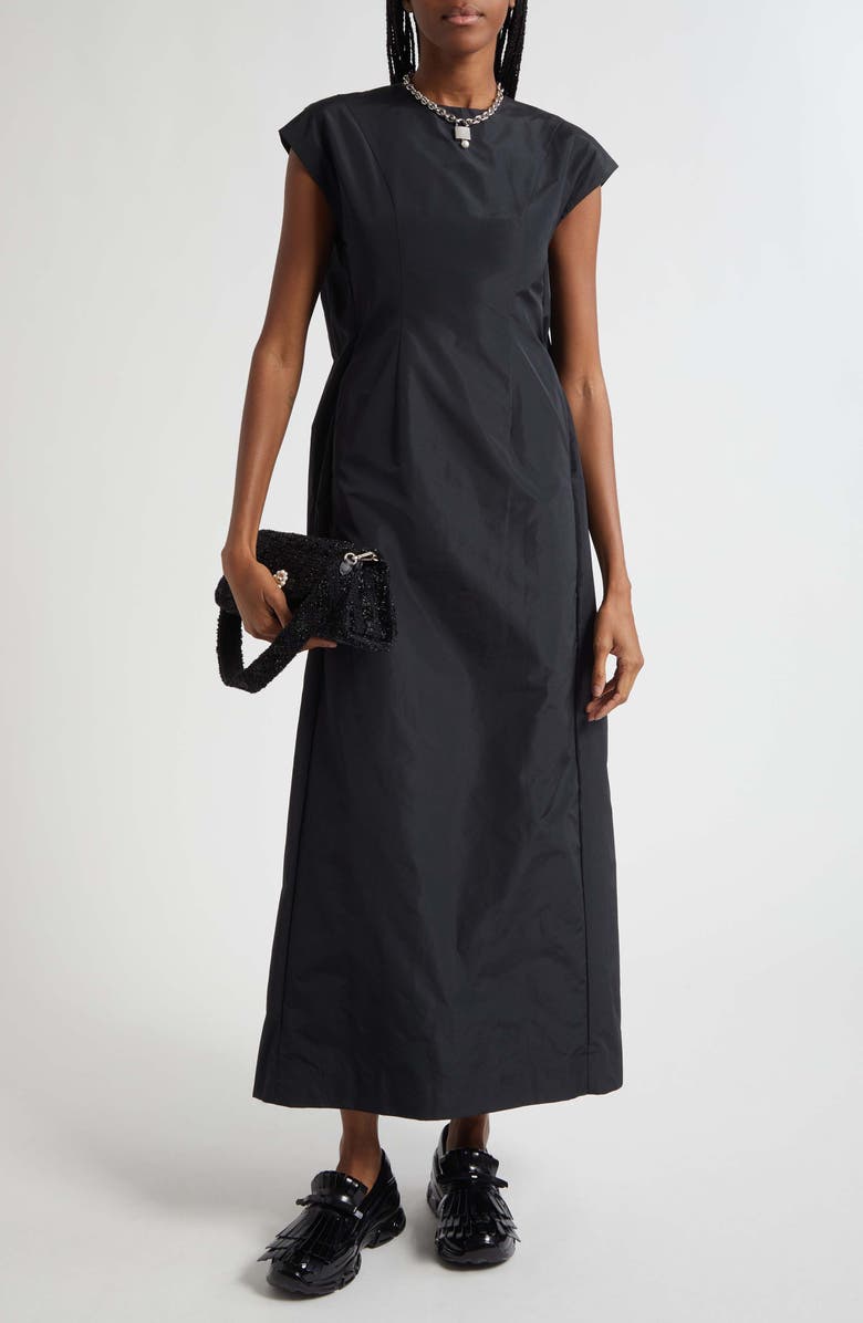 Simone Rocha Fitted Back Ruched Detail Chain Taffeta Maxi Dress, Main, color, Black