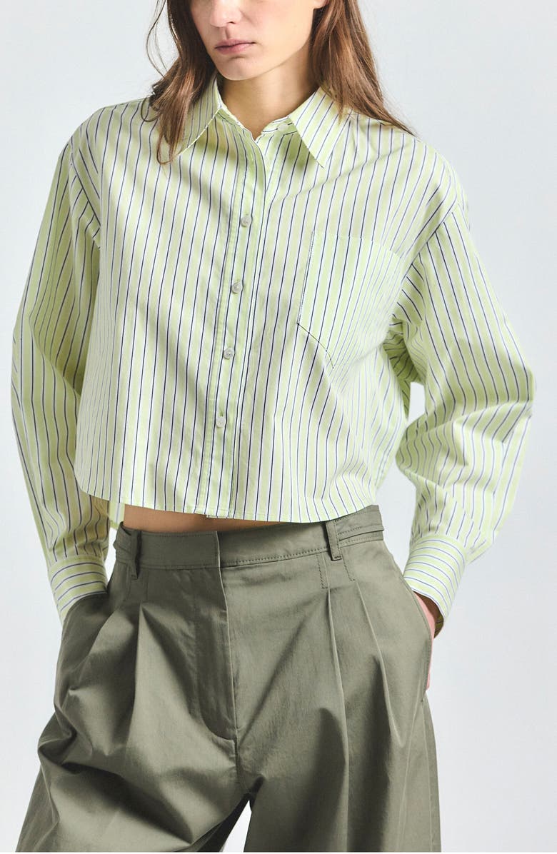 Derek Lam 10 Crosby Evelina Stripe Woven Shirt, Main, color, Shadow Lime / White