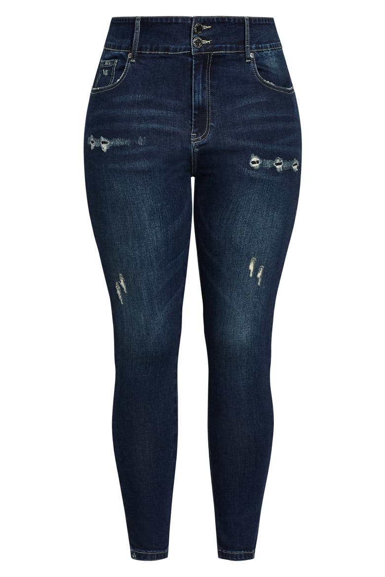 Baby High Waist Ripped Skinny Jeans, Alternate, color, DARK DENIM