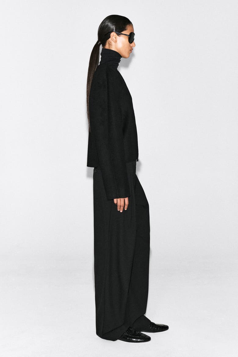 Cropped Double-faced Wool-blend Blazer, Alternate, color, BLACK