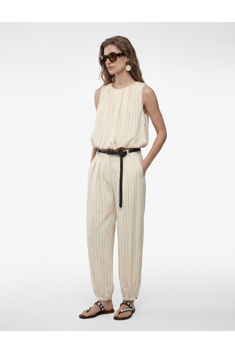 Linen Blend Pinstriped Harem Pants with Braided Belt, Alternate, color, BEIGE STRIPE
