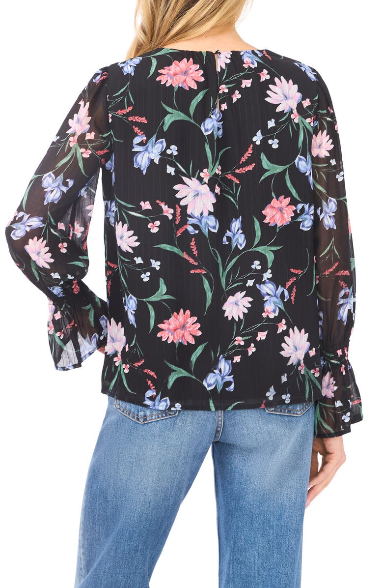 CeCe Floral Stripe Top, Alternate, color, Rich Black