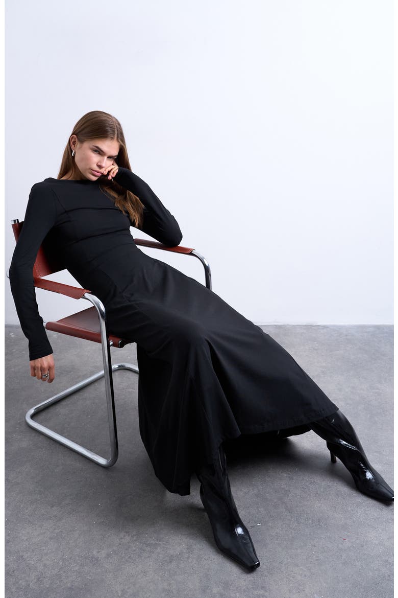 Scoop Back Long Sleeve Maxi Dress, Alternate, color, BLACK