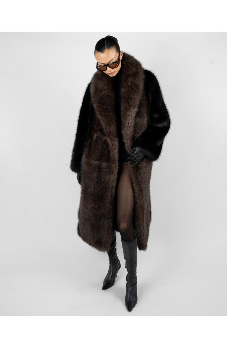 WeWoreWhat Faux Fur Belted Jacket, Alternate, color, Black/Drk Brown