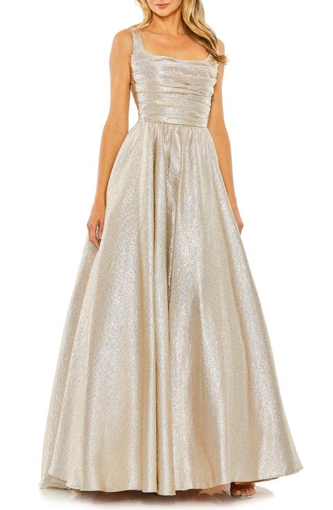 Metallic Pleated Bodice Ballgown
