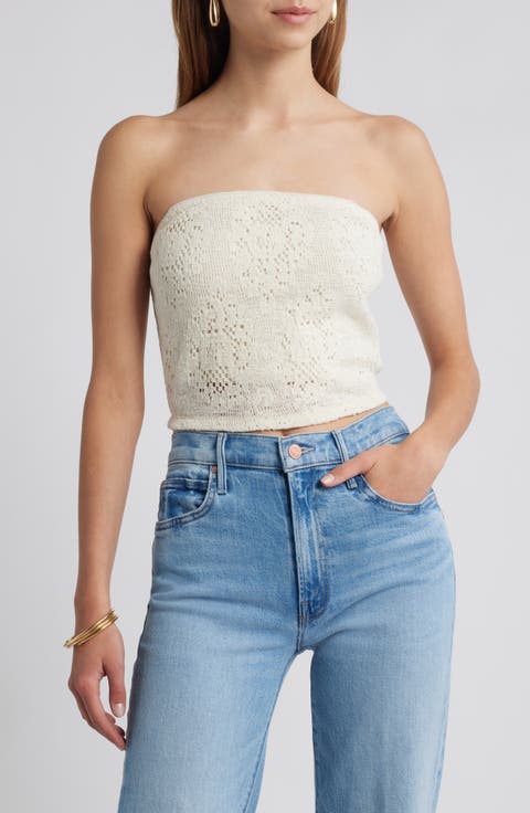 Strapless Lace Overlay Crop Top