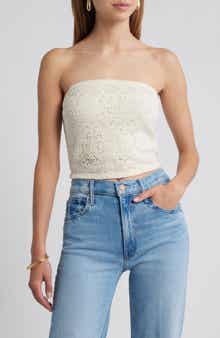Open Edit Strapless Lace Overlay Crop Top