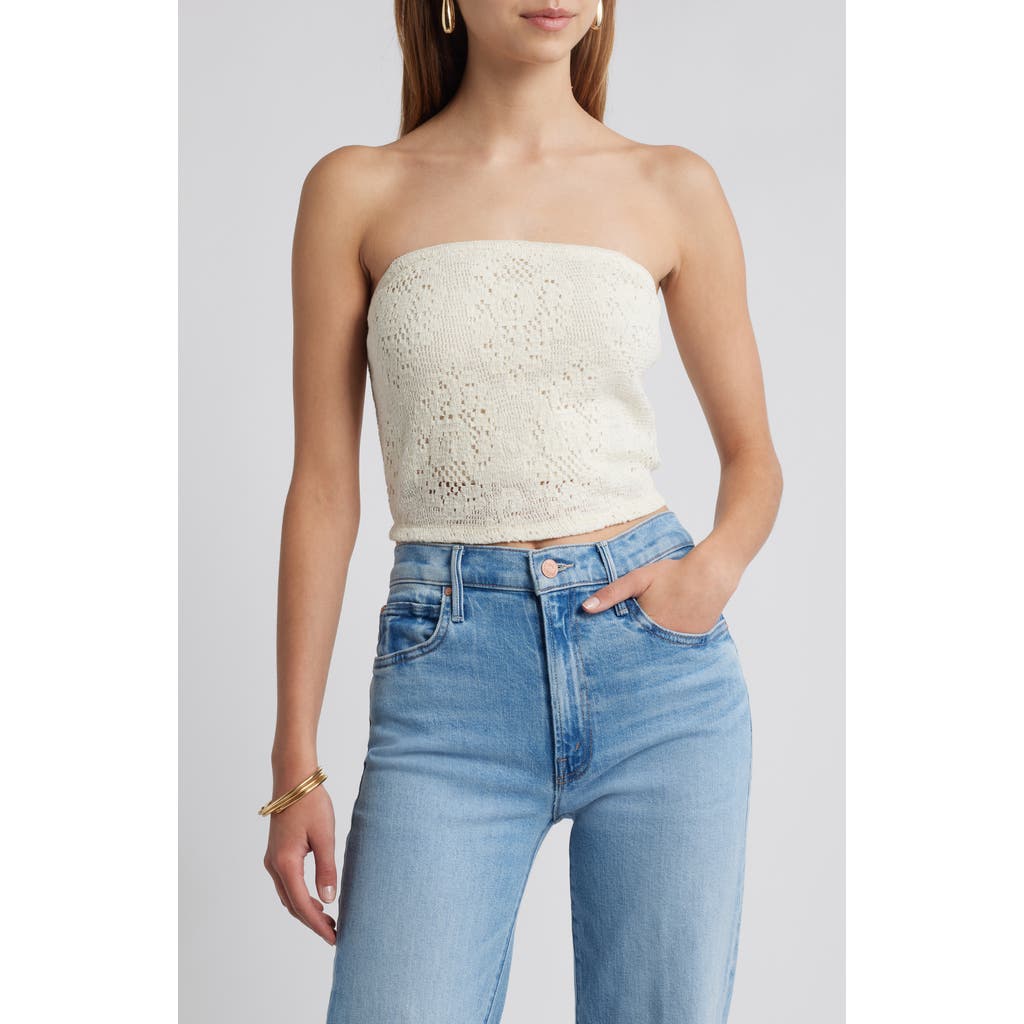 Open Edit Strapless Lace Overlay Crop Top In White