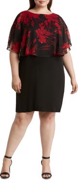 Connected Apparel Floral Cape Overlay Sheath Dress
