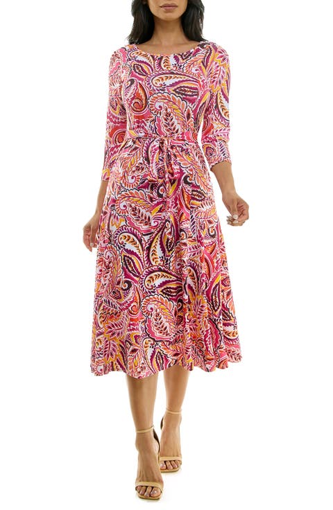 Crewneck Three-Quarter Sleeve Midi Dress