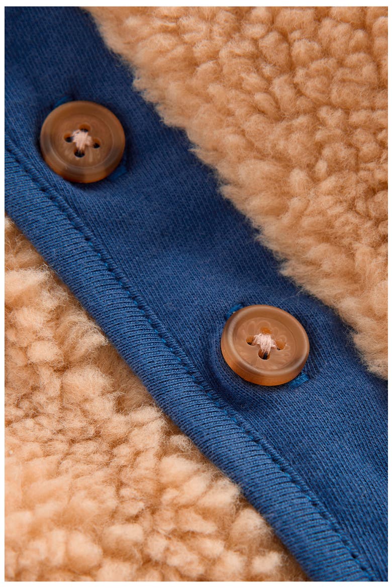 Kids' Teddy Button Front Jacket, Alternate, color, BROWN/ BLUE