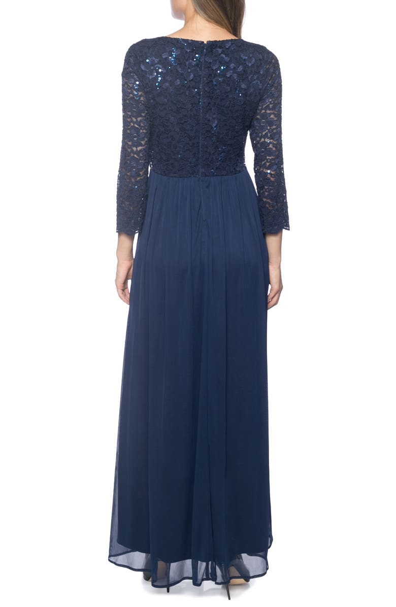 Marina Lace Bead Three-Quarter Sleeve Gown, Alternate, color,
