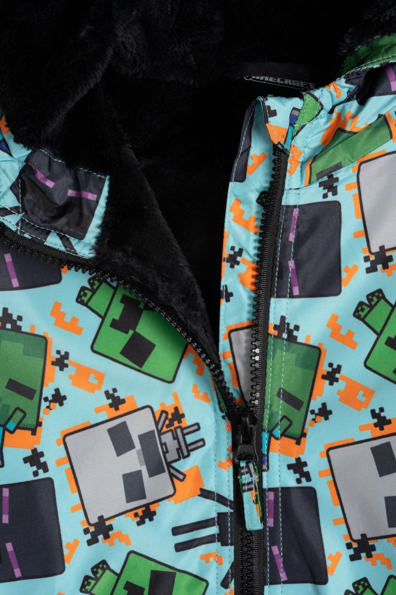 Hooded Zip-up Rain Jacket (little Kid & Big Kid), Alternate, color, Minecraft Light Blue