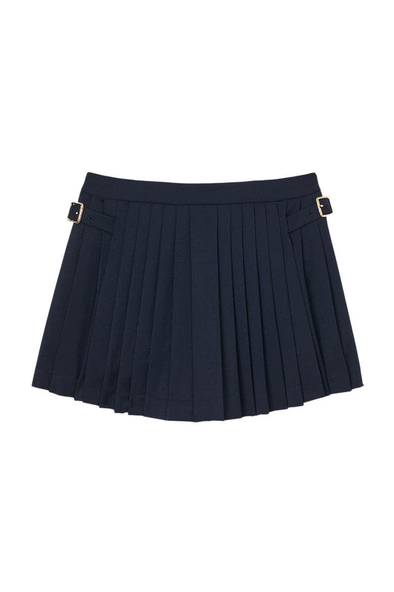 Buckle accent pleated skort, Alternate, color, Navy blue