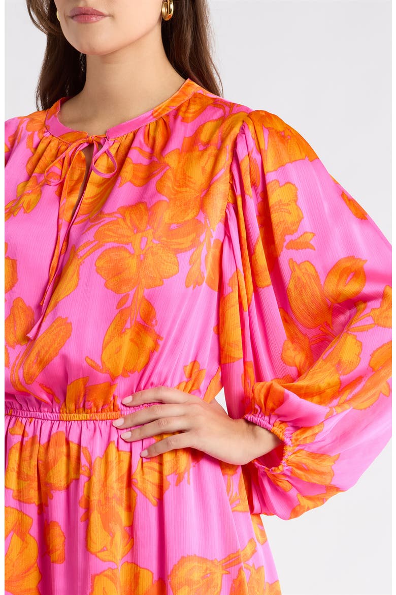 Pacey Floral Paxton Balloon Sleeve Minidress, Alternate, color, NEON-ORANGE