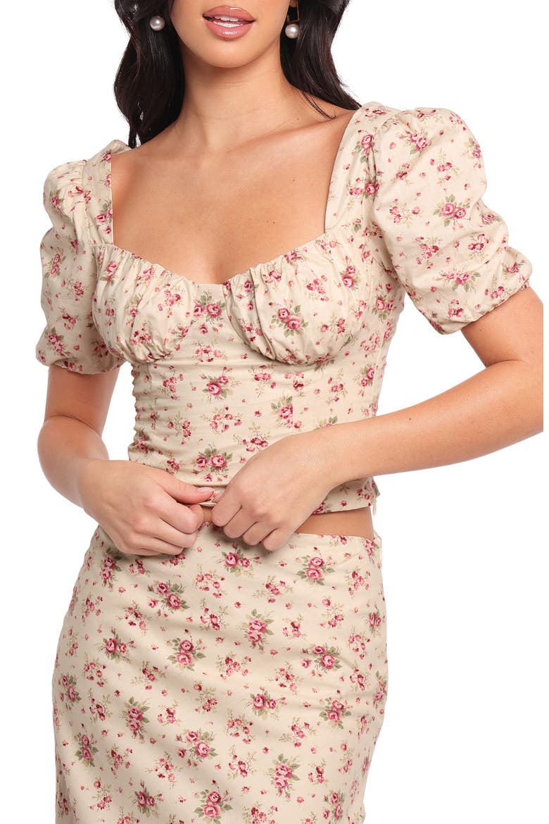 Annly Puff Sleeve Corset Top, Main, color, IVORY/RED FLORAL