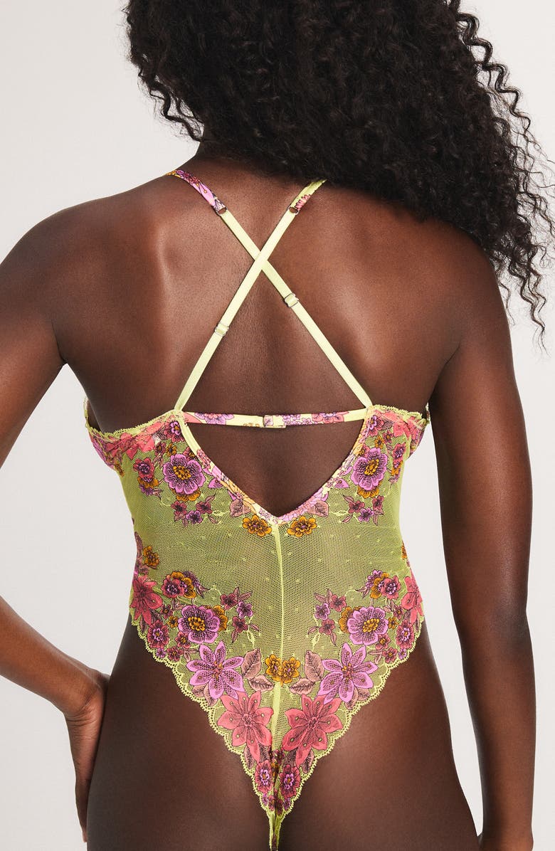 SAVAGE X FENTY Mod Poppy Lace Teddy, Alternate, color, Sunny Lime Floral Play Lace