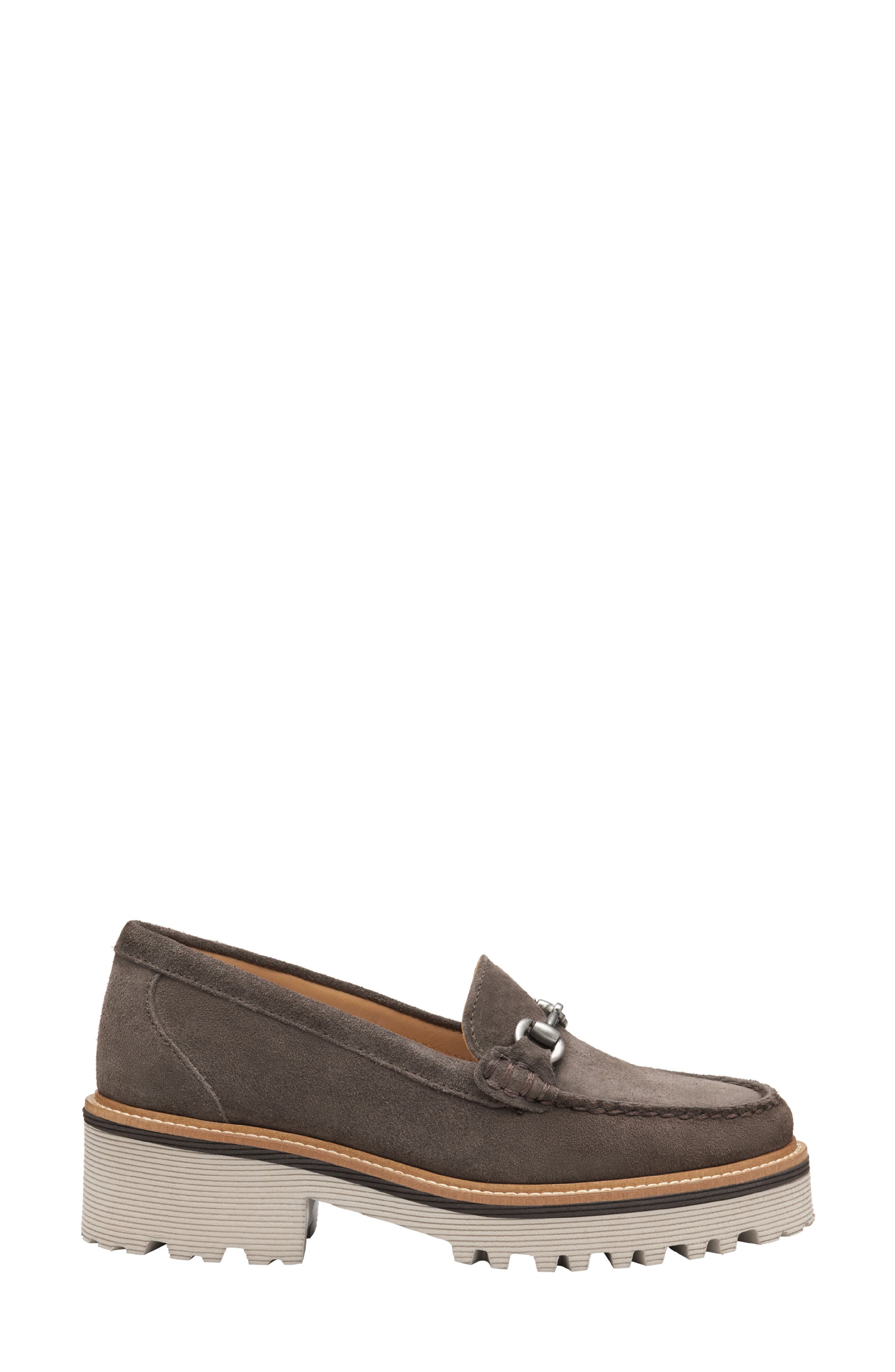 Johnston & Murphy Emmalynn Lug Sole Bit Loafer, Alternate, color, Dark Gray Suede