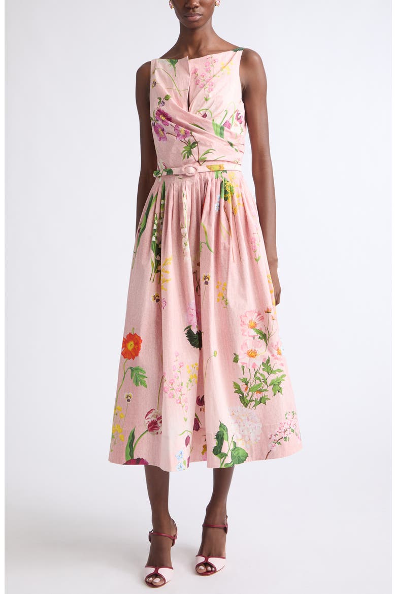 Mixed Botanical Cotton Stretch Poplin Midi Dress, Main, color, BLUSH MULTI