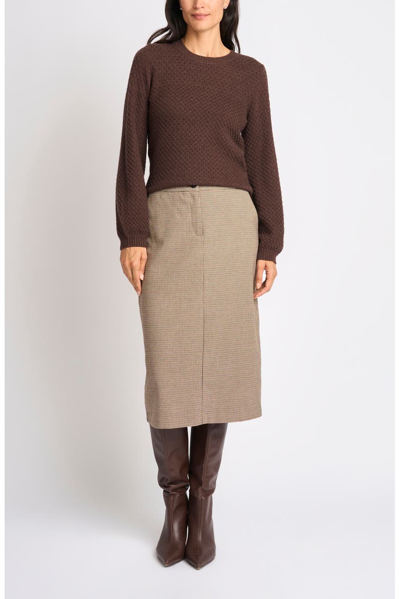 Honeycomb Stitch Puff Sleeve Sweater, Alternate, color, CHARCOAL BROWN
