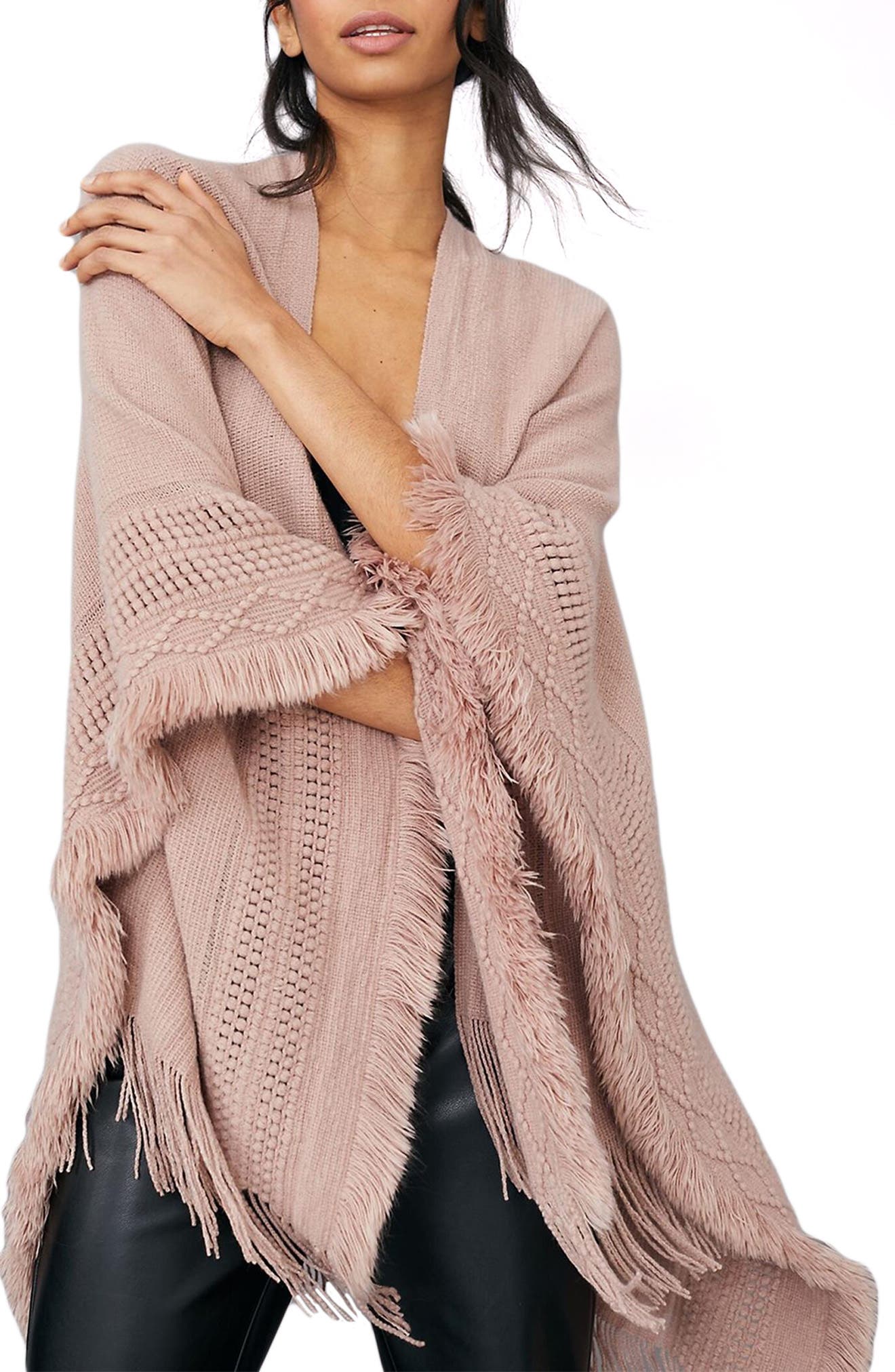 SAACHI Embroidery Fringed Ruana