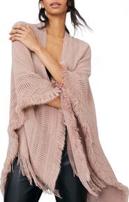 SAACHI Embroidery Fringed Ruana