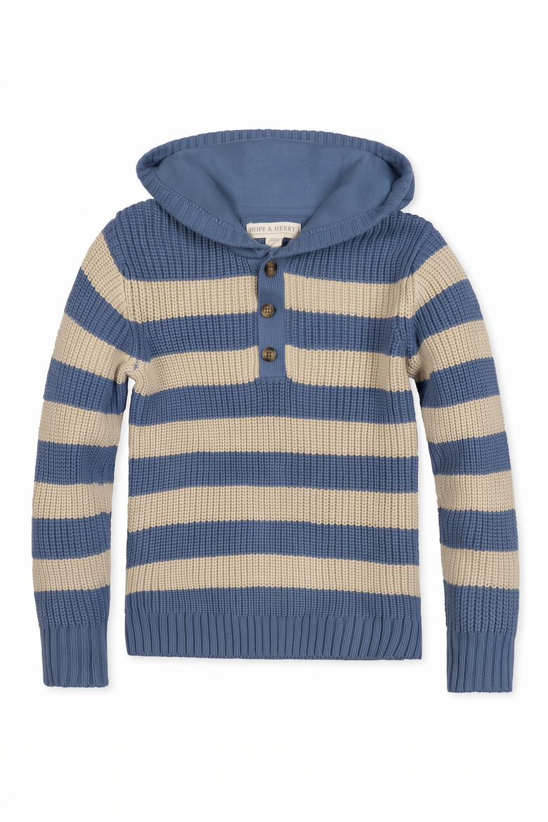 Kids' Organic Henley Sweater Hoodie, Main, color, Blue and Natural Stripe