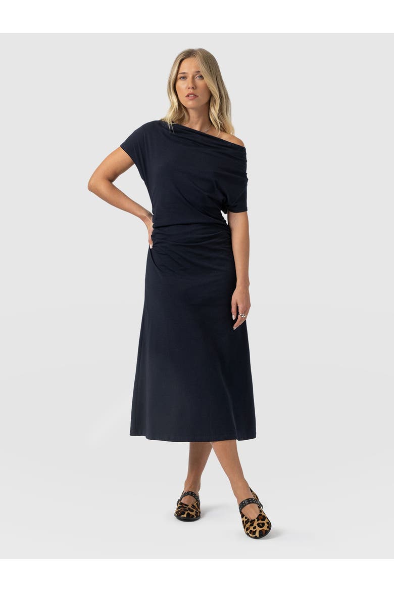 Laurie Cowl Neck Dress, Main, color, Navy