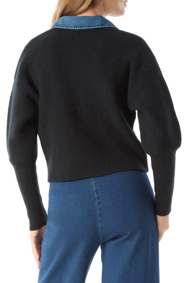 DO by Dee Ocleppo Michaela Denim Detail Cotton Blend Sweater, Alternate, color, Black