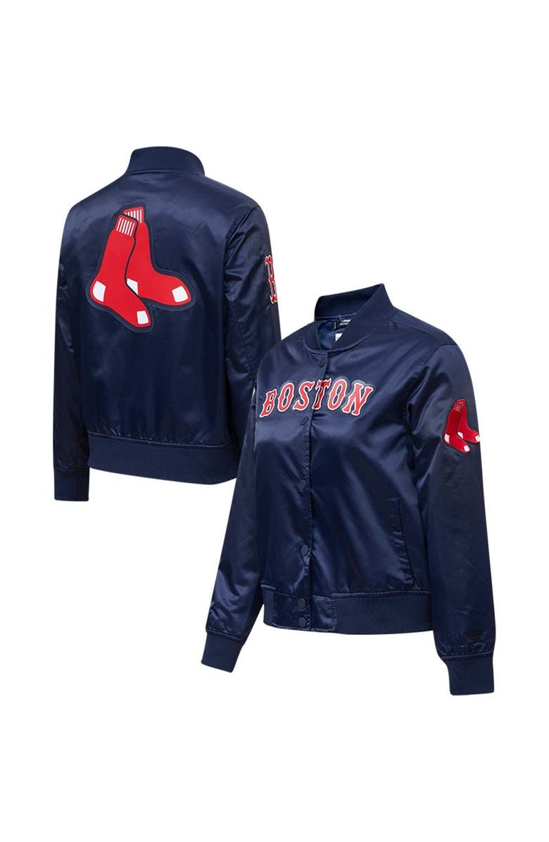PRO STANDARD Women's Pro Standard Navy Boston Red Sox Satin Full-Snap Varsity Jacket, Main, color, Navy