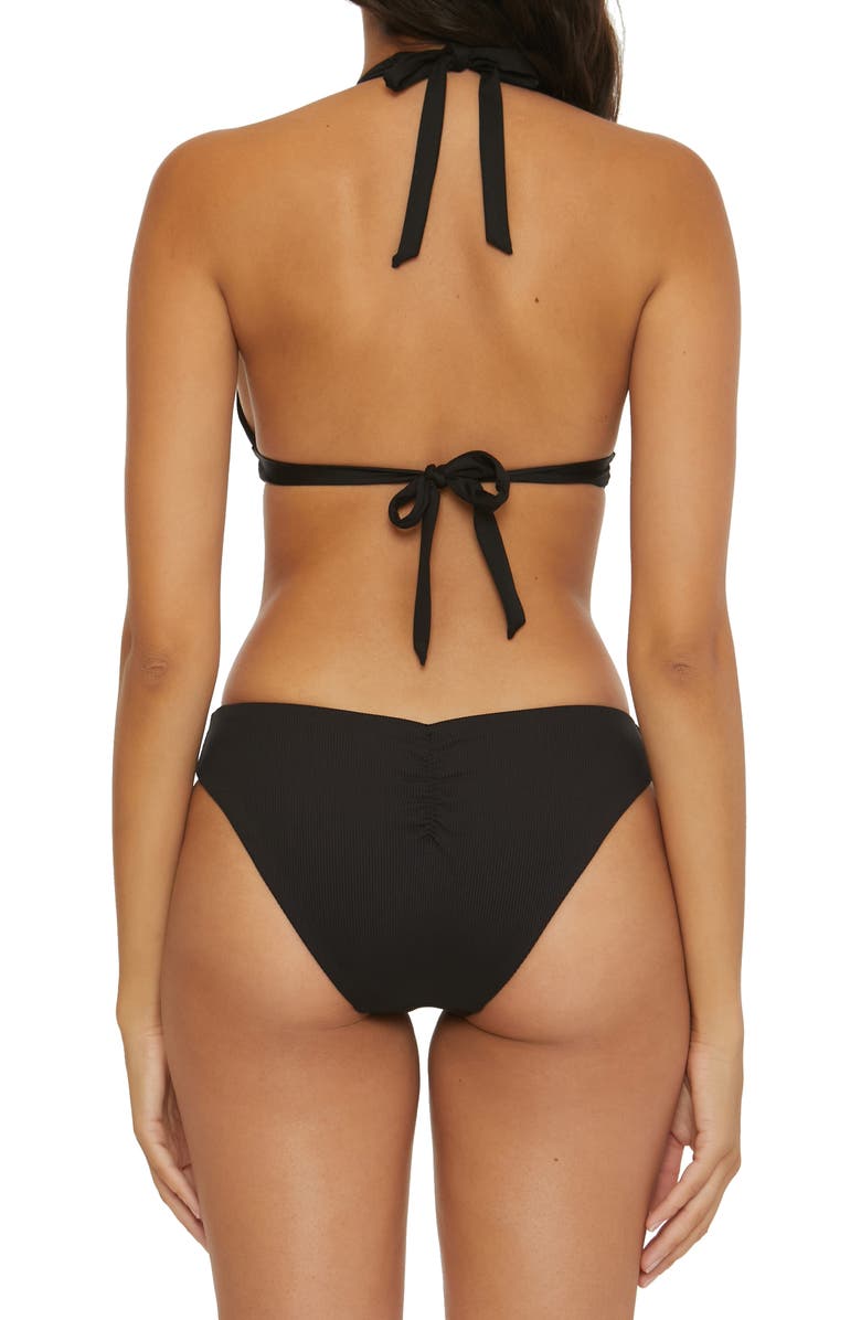 Becca Modern Edge Ribbed Lace-Up Halter Bikini Top, Alternate, color,