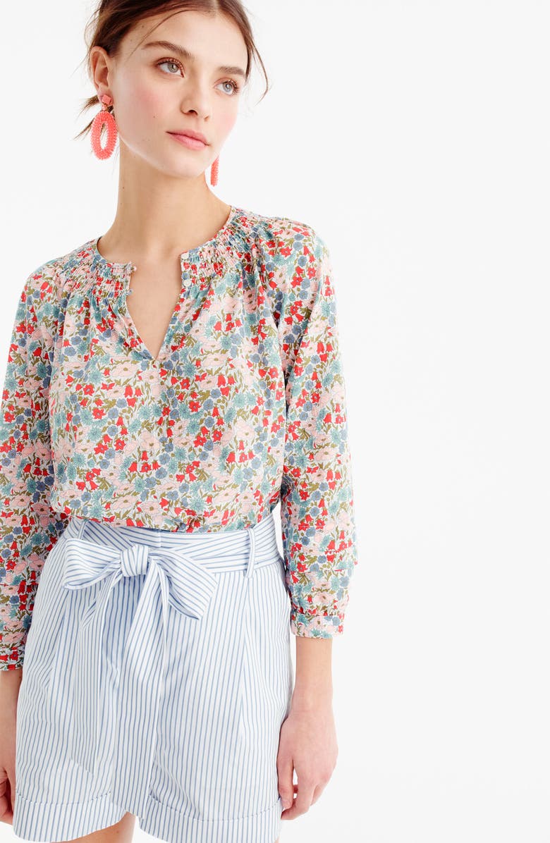 J.Crew Liberty Poppy Print Smocked Top, Alternate, color, 