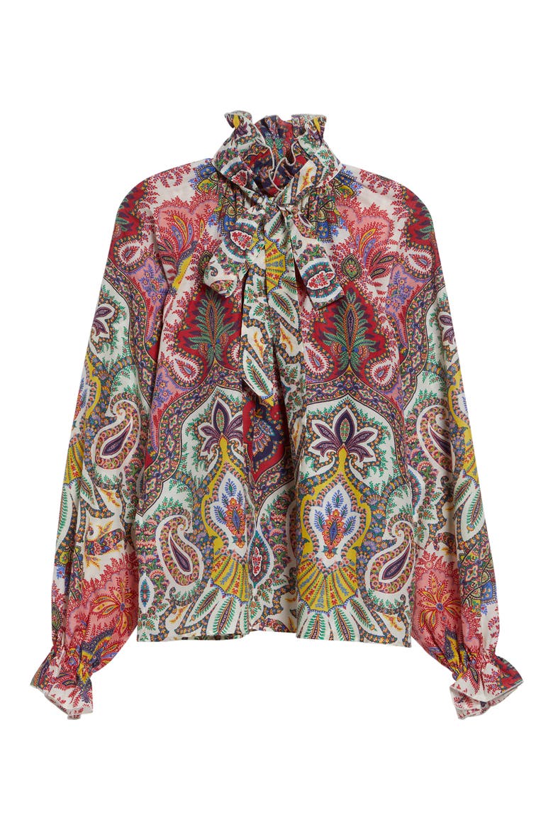 Paisley Print Cotton & Silk Scarf Neck Top, Alternate, color, PRINT ON WHITE BASE