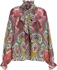 Etro Paisley Print Cotton & Silk Scarf Neck Top
