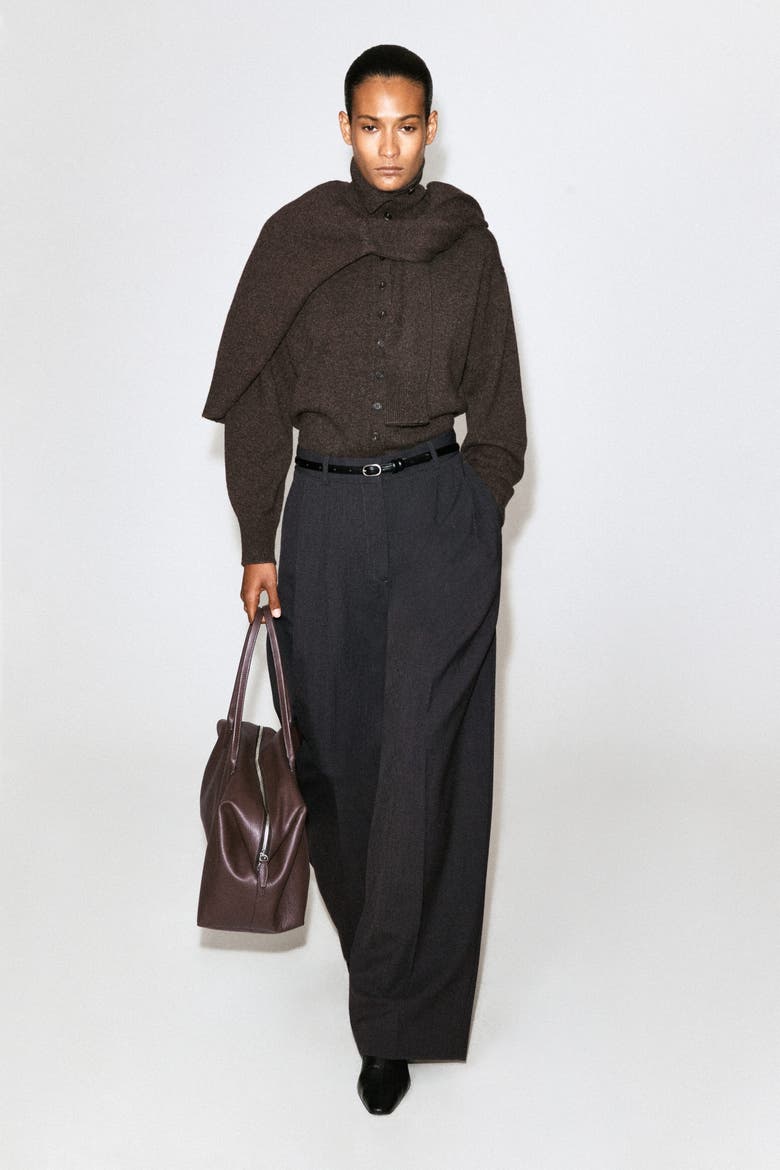 Sculpted Pure Cashmere Mock-neck Cardigan, Alternate, color, BROWN MÉLANGE