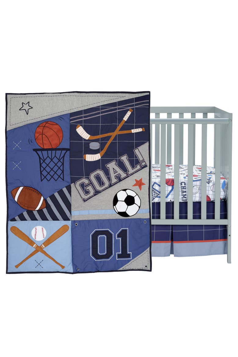 Baby Sports 3-Piece Football/Basketball Baby Crib Bedding Set, Main, color, Blue