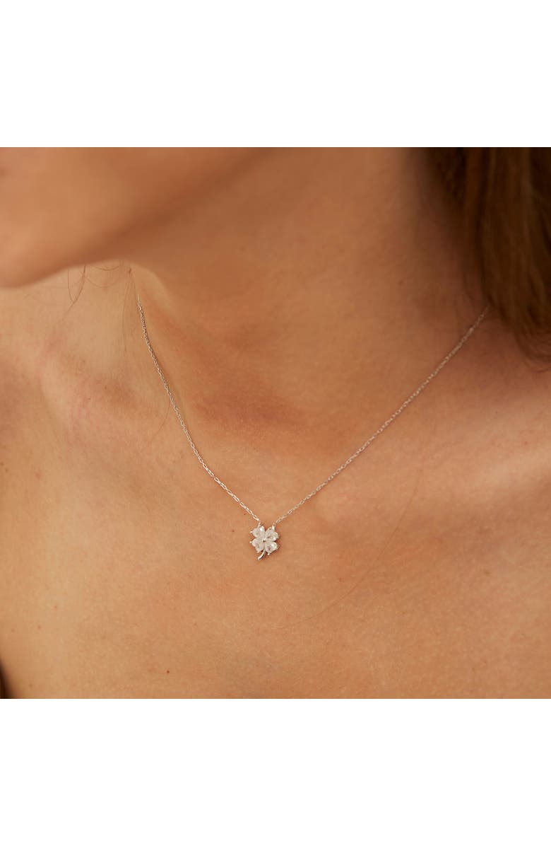 Spero London Four Leaf Clover Sterling Silver Necklace - White, Alternate, color, Silver