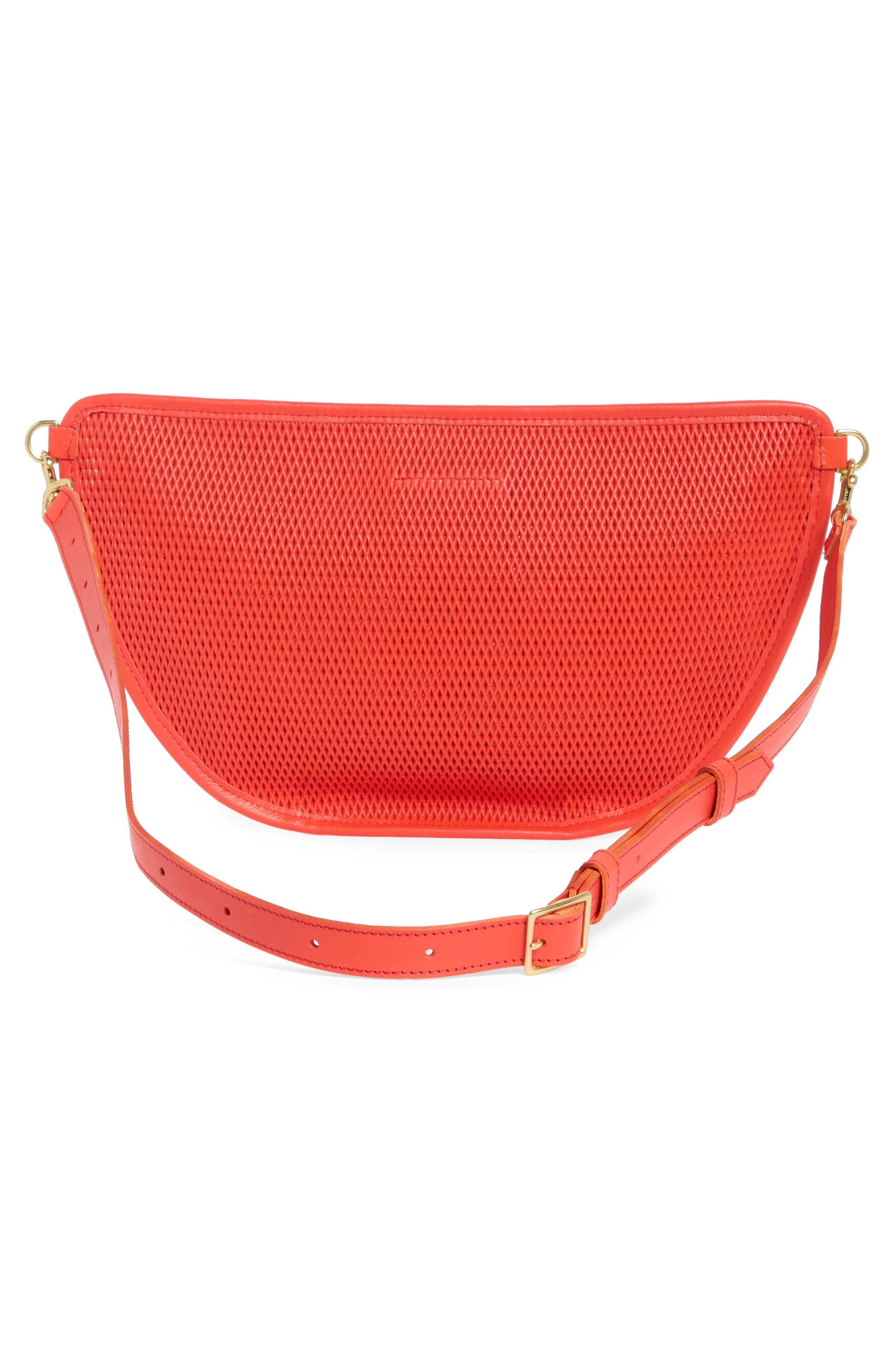 Clare V. Grande Diamond Perforated Leather Belt Bag, Alternate, color, Bright Poppy