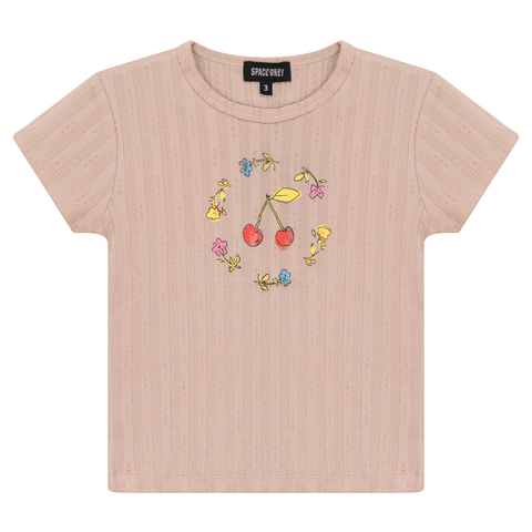 Cherry and Flower Pointelle Ribbed 3/4 Sleeve T Shirt (Toddler, Little Kid & Big Kid)