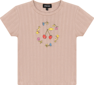 Space Grey Cherry and Flower Pointelle Ribbed 3/4 Sleeve T Shirt