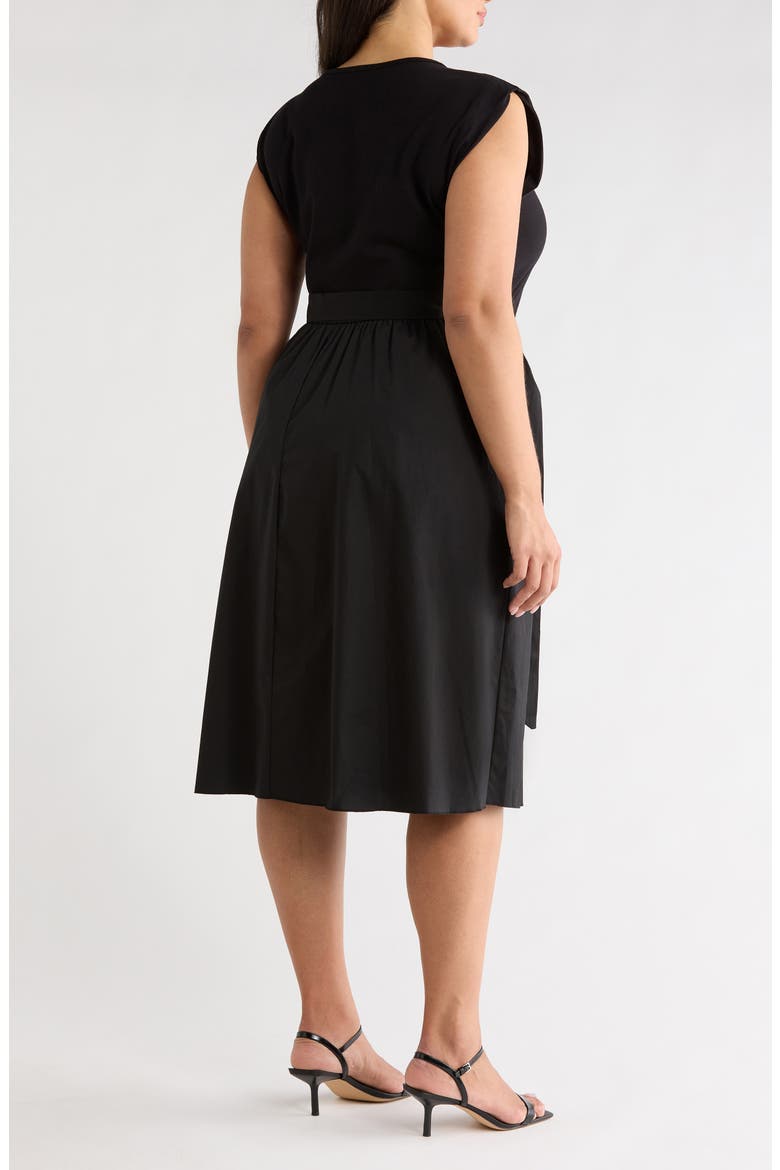 Sleeveless Buckle Belt Poplin Twofer Dress, Alternate, color, BLACK