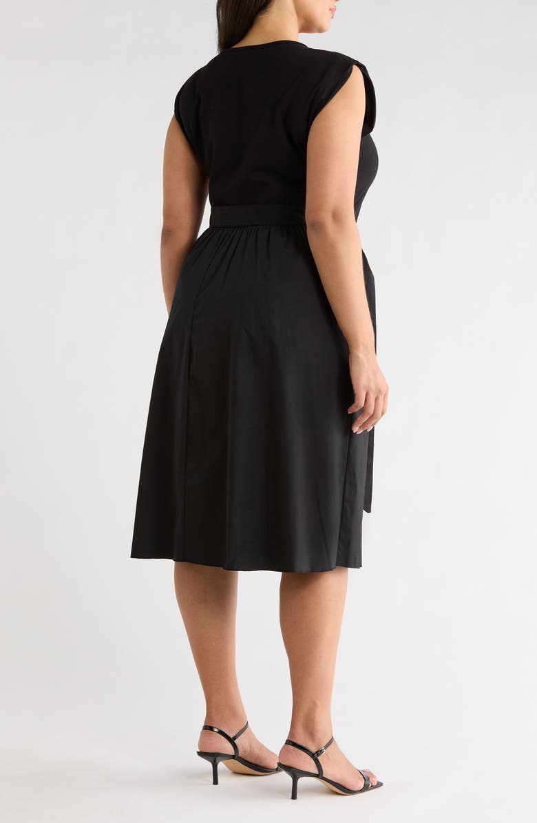 TASH AND SOPHIE Sleeveless Buckle Belt Poplin Twofer Dress, Alternate, color, Black