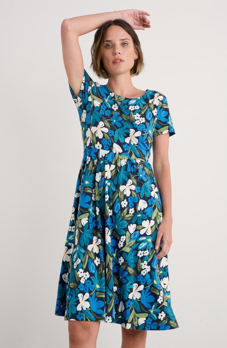 Seasalt Cornwall April Short Sleeve Dress, Alternate, color, Crayon Floral Waterway