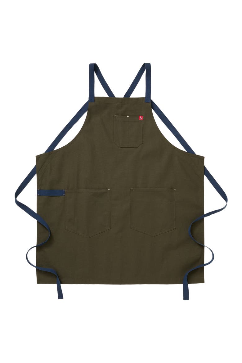The All Day Crossback Apron - Olive Green Navy Straps, Main, color, Olive
