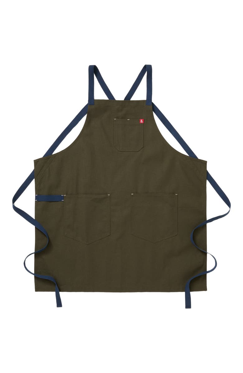 Hedley & Bennett The All Day Crossback Apron - Olive Green Navy Straps, Main, color, Olive