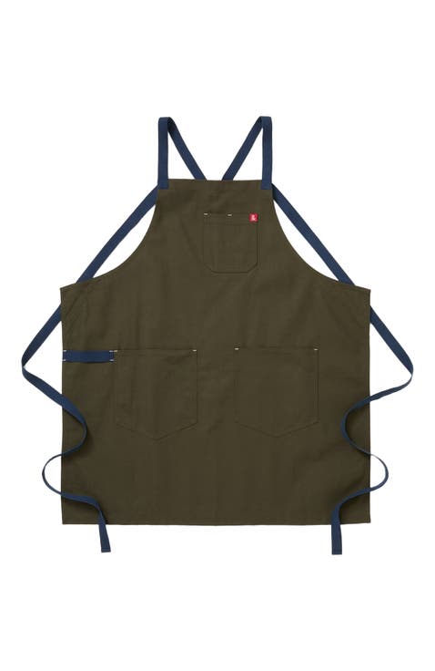 The All Day Crossback Apron - Olive Green Navy Straps